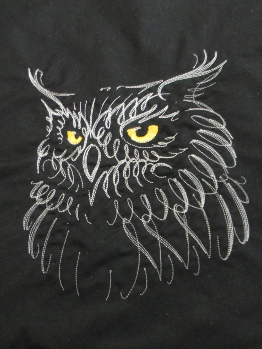 One Of A Kind -Embroidered Owl with geometric reverse pillow cover